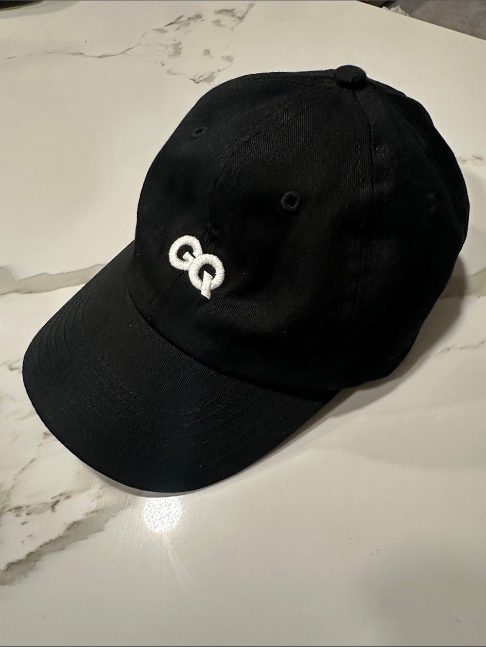 Black Cotton Baseball Cap with White Embroidered Logo
